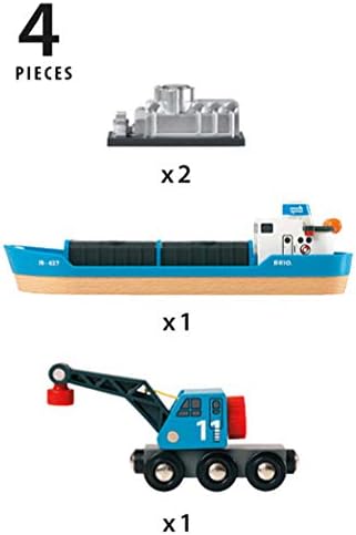BRIO World Harbour Freight Ship and Crane Wooden Train Set Accessory