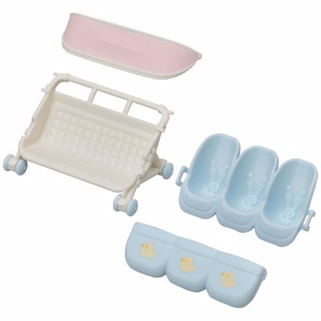Sylvanian Families Triplets Stroller - Blue Plastic Dollhouse Furniture for Ages 3+ | Model 5533 3