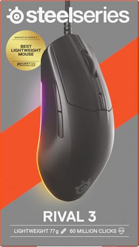 SteelSeries Rival 3 Gen 2 Gaming Mouse - 8500 DPI TrueMove Core Optical Sensor, 1.35ms Click Latency, 60M Clicks, RGB Lighting 20