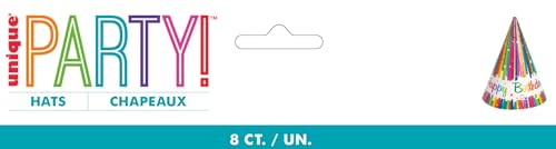 Rainbow Ribbons Birthday Party Hats, Pack of 8 - Cone Paper Hats with Elastic Band 5