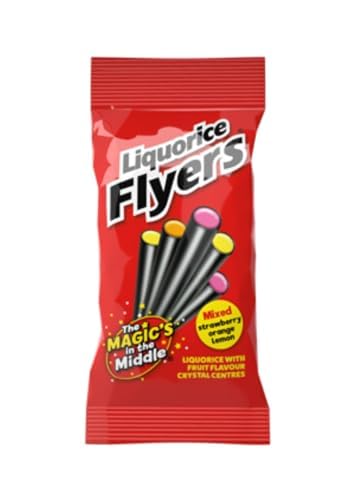 Flyers Liquorice Candy Sticks - 7 Pack x 12, Strawberry Orange Lemon Chewy Licorice Sweets with Fruit Crystal Centre 1