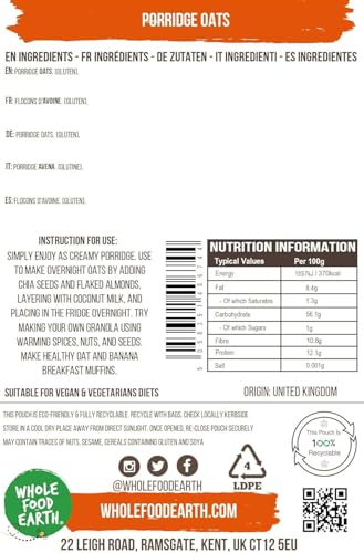 Wholefood Earth Porridge Oats 2 kg | GMO Free | High Fibre | Vegan & Dairy Free 4