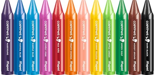 Maped Color'Peps My First Jumbo Wax Crayons - Pack of 12 Colours | Triangular Grip | Age 2+