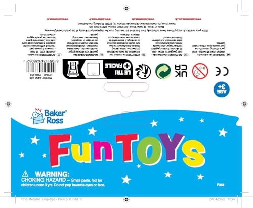 Baker Ross Monster Jump Poppers - Assorted Jumping Toys for Kids, Pack of 6 10