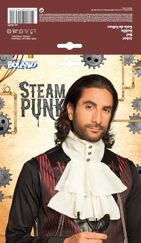 Boland White Jabot with Gold Buttons – Victorian Steampunk High Collar Neck Accessory 7