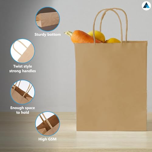 Nationwide Paper - Extra Small Brown Kraft Paper Bags with Handles 100 pcs (13.3x20.3x9.5cm) 5