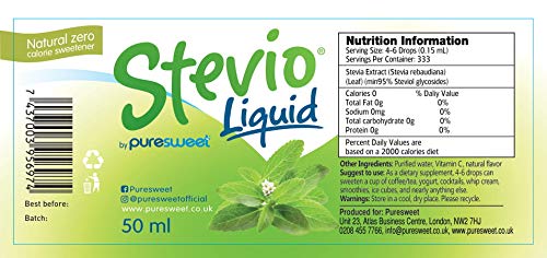 Stevio® Stevia Liquid Drops 50ml - Pure Natural Zero Calorie Sweetener for Keto & Diabetic Diets - Glass Dropper Bottle