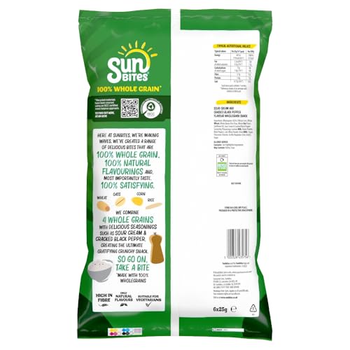 Sunbites Sour Cream & Cracked Black Pepper Wholegrain Snacks, 6x25g Multipack 7