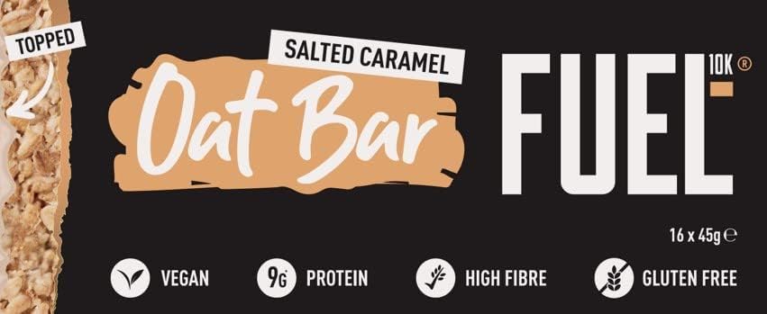 FUEL10K Salted Caramel Oat Bars, High Protein & Fibre, Vegan, 45g (Pack of 16)