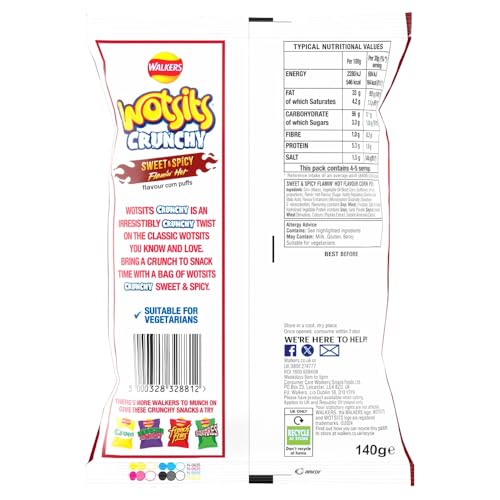 Walkers Wotsits Crunchy Sweet & Spicy Sharing Snacks Crisps 140g 3