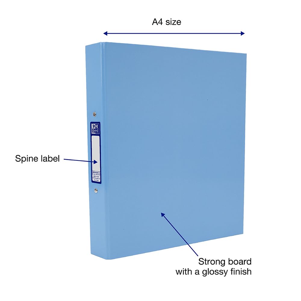 Oxford Premium A4 O-Ring Binder - 40mm Spine, 250 Sheet Capacity, Light Blue (Set of 2)