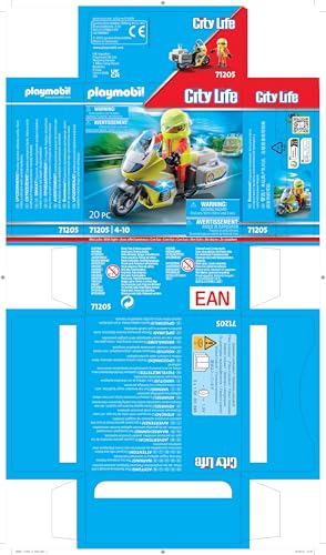 Playmobil 71205 Rescue Emergency Motorcycle with Flashing Lights - Action Figure Playset for Kids 4+ 8