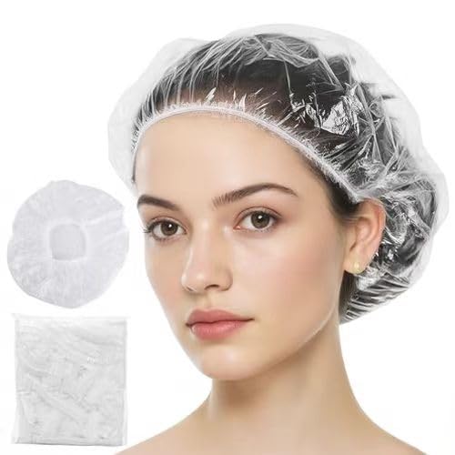 Muexoee 100 Pcs Disposable Shower Caps - 42cm Large Waterproof | Elastic Fit 1