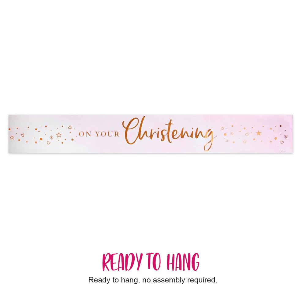 Anniversary House Pink Christening Foil Banner - 9ft Reusable Party Decoration