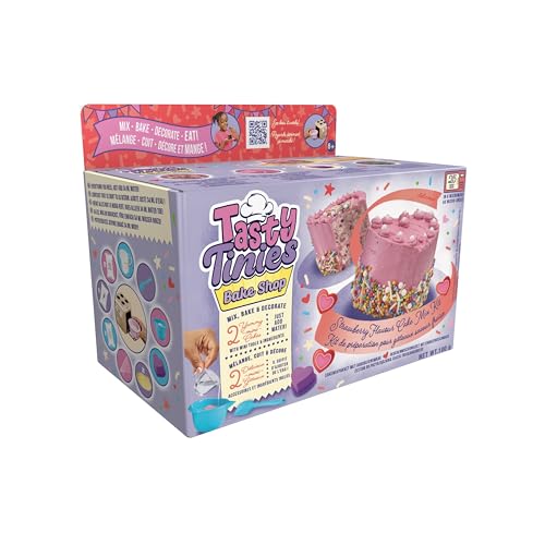 Tasty Tinies Bake Shop Strawberry Cake Mix Kit with Pink Frosting & Sprinkles | Makes 2 Mini Cakes