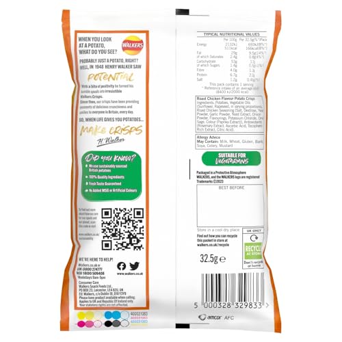 Walkers Roast Chicken Crisps 32.5g (Case of 32) - Made with 100% British Potatoes 12