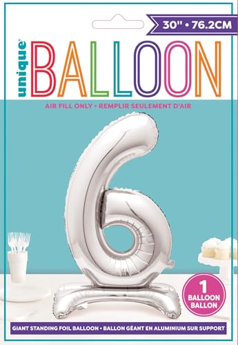Majestic Silver Number 6 Foil Balloon - 76cm Standalone Party Decor 3