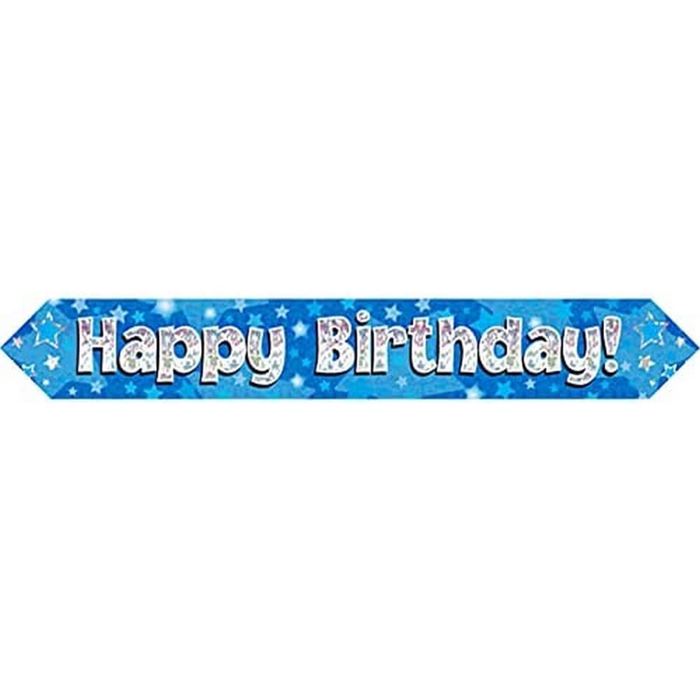 OakTree Happy Birthday Blue Foil Holographic Banner - 9 ft Length | Polyester | Foldable