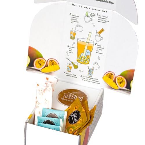 The TeaShed Bubble Tea Kit Gift Box | Tropical Mango & Passion Fruit Popping Boba | 3-Serve Set with Ceylon Tea 4