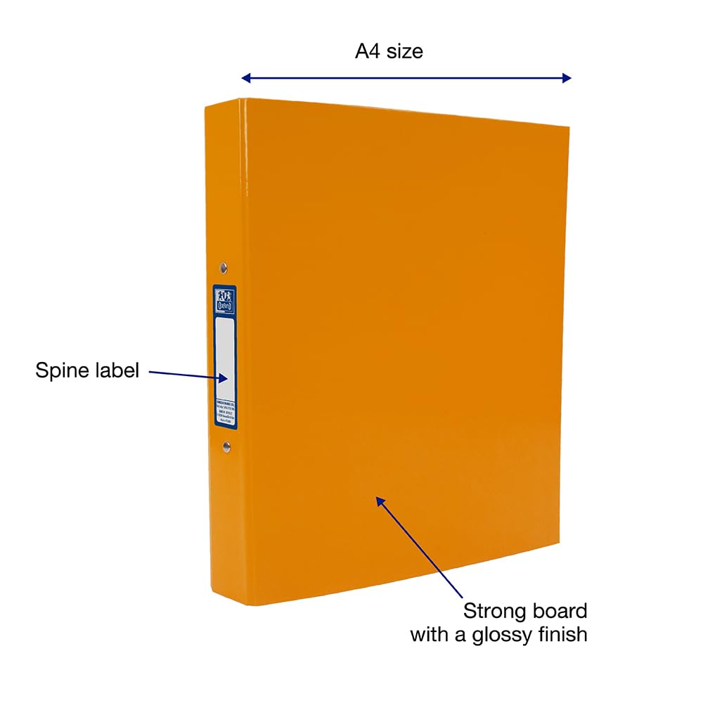 Oxford Premium A4 Ring Binder, Orange Single Folder, 25mm Capacity, Laminat