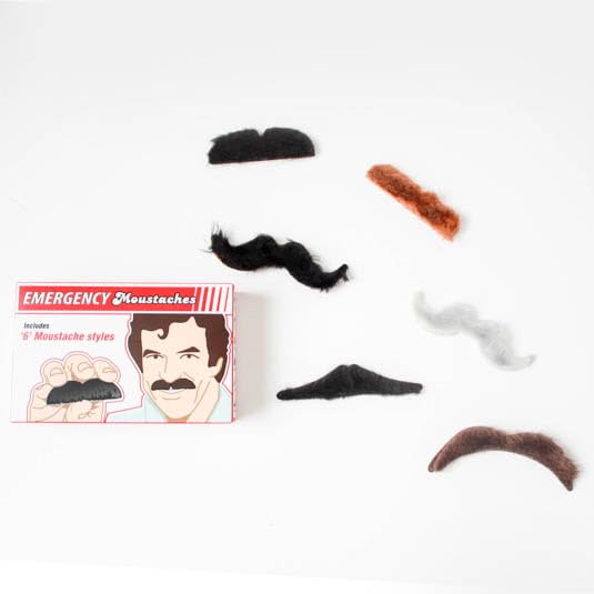 Spinning Hat Emergency Moustaches Set – Black/Brown/Grey, 6 Styles
