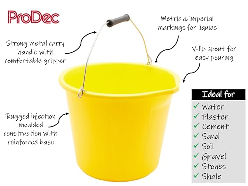 ProDec - Heavy Duty 14 Litre Yellow Plastic Builders Bucket 5