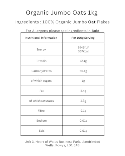 Mintons Good Food Organic Jumbo Oats 1Kg - Home Compostable Packaging