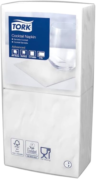 Tork White 2-Ply Advanced Cocktail Napkin - Unprinted Serviette for Bars and Cafés