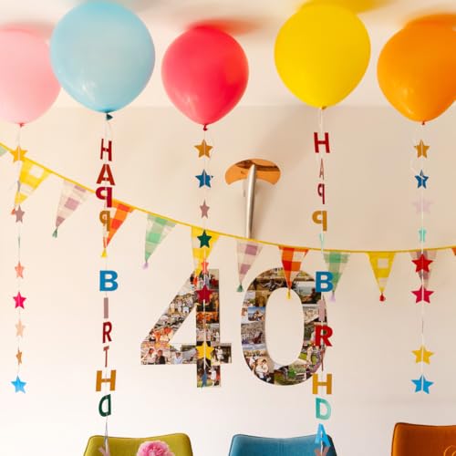 Talking Tables 5 x Birthday Balloons with Colourful Stars - Hanging Party Decorations 5