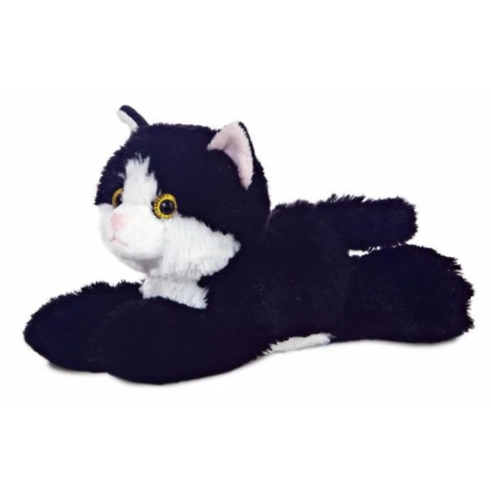 AURORA Mini Flopsies 8-inch Cat Stuffed Animal | Black/White | Suitable from Birth