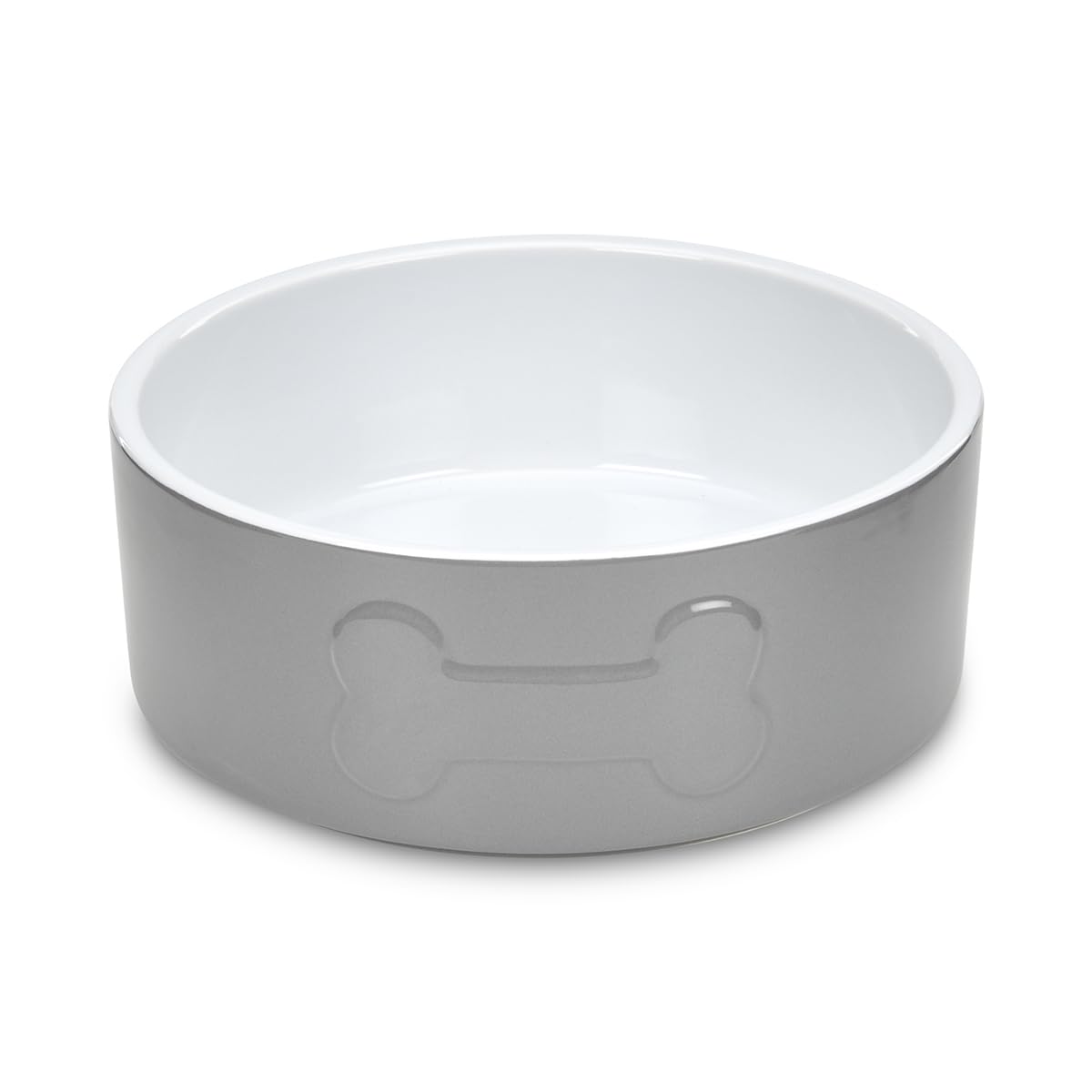 Petface Ceramic Bone Pet Bowl for Dogs and Cats | 20 cm Diameter | Grey/White 1