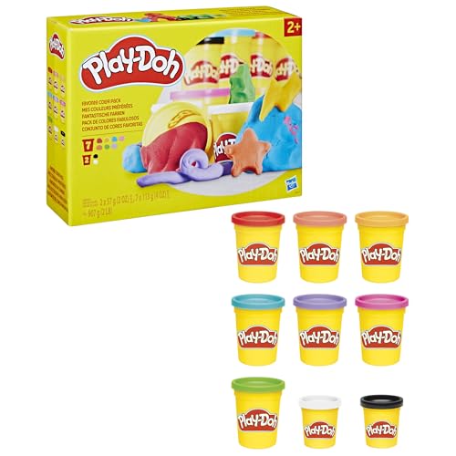Play-Doh Favorite Colors 9-Pack Set with 7 Large & 2 Small Cans – Red, Orange, Yellow, Green, Blue, Purple, Pink, Black, White 16