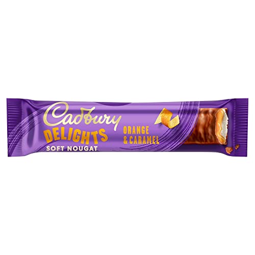 Cadbury Delights Soft Nougat Orange & Caramel Bars – Chewy Milk Chocolate Snack, 5 x 22g