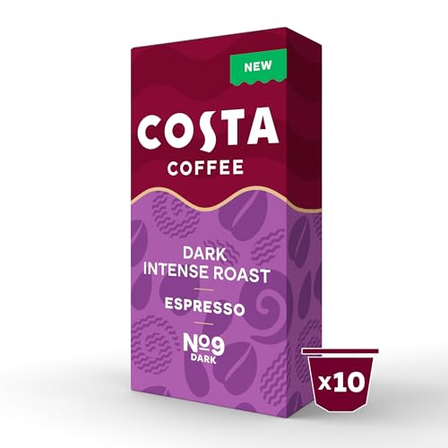 Costa Dark Intense Roast Aluminium Coffee Pods (Pack of 10, 100 Total) - Fortuna Model - Compatible with NespressoⓇ* Original & L’OR Barista 9