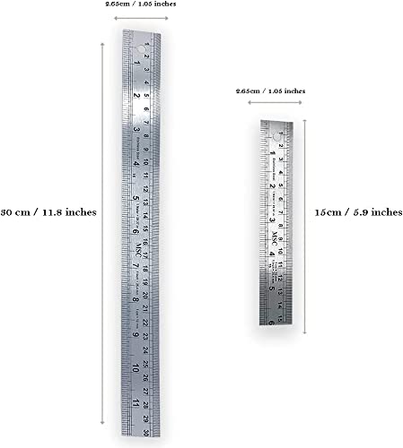 MSC Stainless Steel Ruler Set - 15cm & 30cm Metric/Imperial | Shatterproof Straight Edge 6