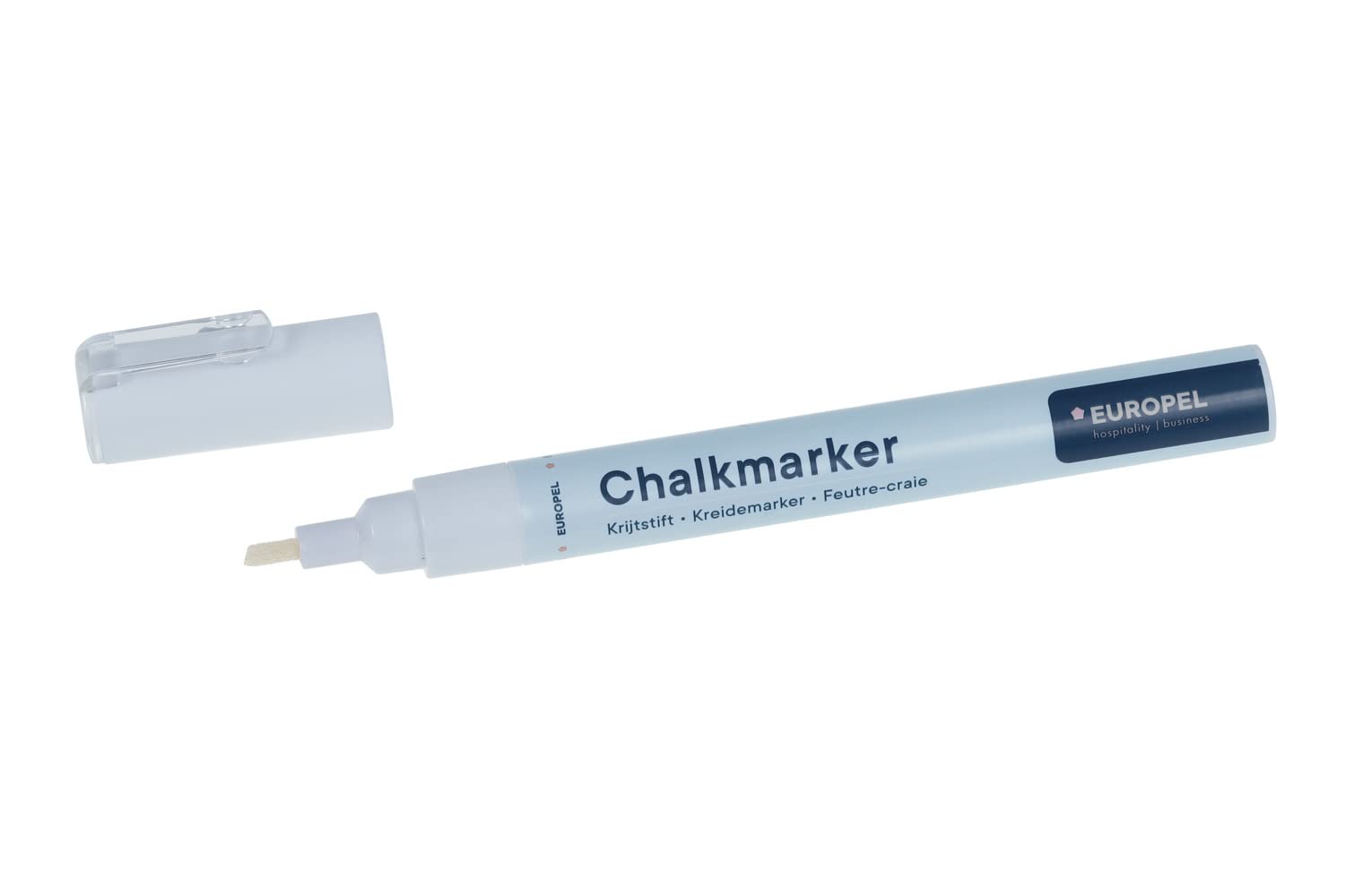 Europel Liquid Chalk Marker - White Ink, 3mm Reversible Tip (Round/Chisel) | Dust Free