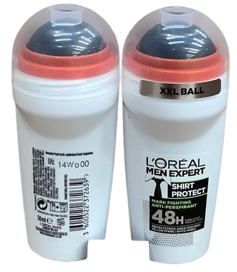 L'Oréal Men Expert Shirt Protect Anti-Perspirant Roll-On - 48H, 50 ml, Pack of 6