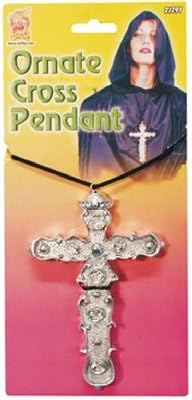 Smiffys Adult Unisex Ornate Cross Pendant, Silver, One Size, 21291