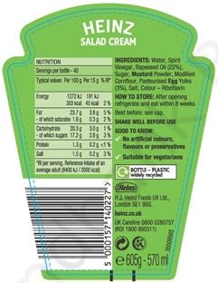 Heinz Salad Cream 570 ml - Tangy Dressing for Sandwiches & Wraps