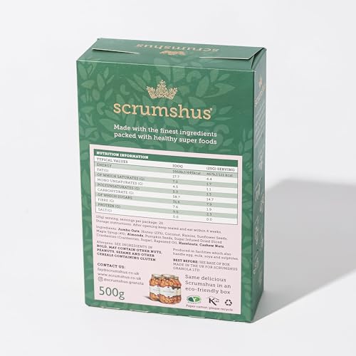 Scrumshus No Added Salt Luxury Granola (500g) - Made with Honey & Pure Maple Syrup, GMO Free, Recyclable Packaging 6