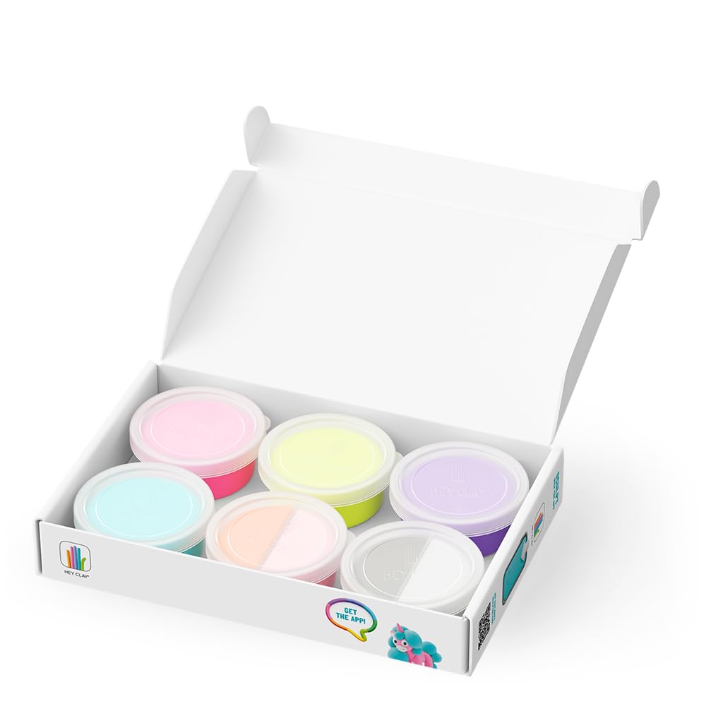 HEY CLAY Rainbow Unicorns Modelling Set - 6 Cans Air Dry Clay | Ages 3+ | Non-Toxic
