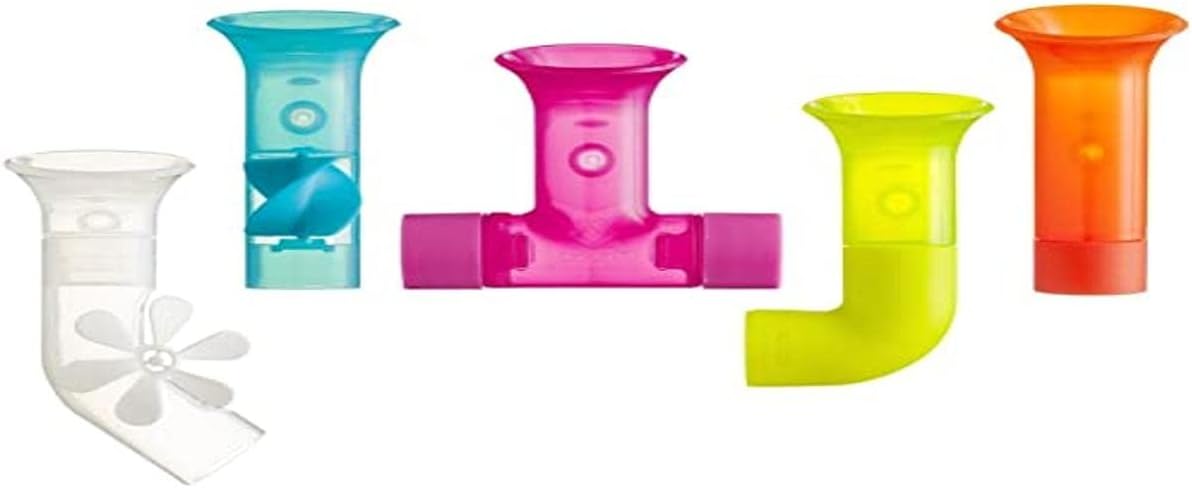 BOON PIPES Building Bath Toy Set - 5 Multicoloured Water Pipes for Toddlers 9m+