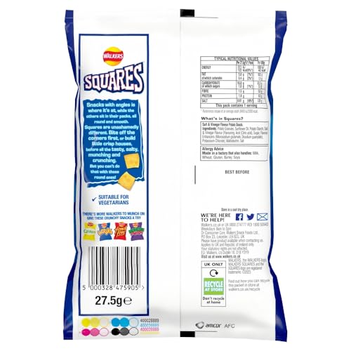 Walkers Squares Salt & Vinegar Potato Snacks 27.5g - 32 Pack 4