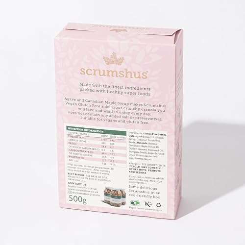 Scrumshus - Vegan & Gluten Free Granola (500g) with Maple & Agave Syrup, No Added Salt, Sugar or Preservatives 6