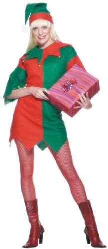 Smiffys Women's Elf Costume - Festive Holiday Tunic with Bells and Hat (Large)