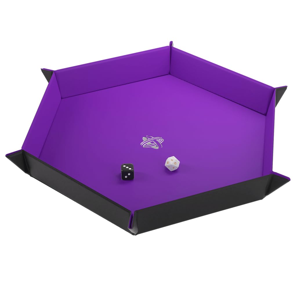 Gamegenic Magnetic Dice Tray - Hexagonal Reversible Dice Tray for Board Games, Black/Purple