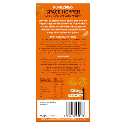 Montezuma's Space Hopper Milk Chocolate Bar with Orange, 35% Cocoa, Gluten Free, 90g 4