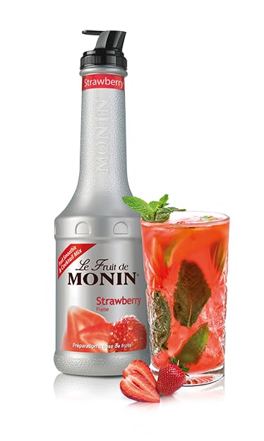 MONIN Strawberry Fruit Mix Puree 1L - Vegan, Allergen-Free, Natural Flavour & Colouring for Cocktails, Smoothies, Mocktails