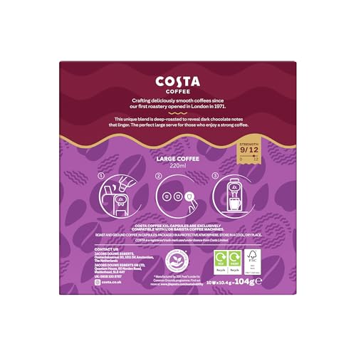 Costa Dark Intense Roast XXL Coffee Pods (Pack of 5, 50 Capsules) for L'OR BARISTA 9
