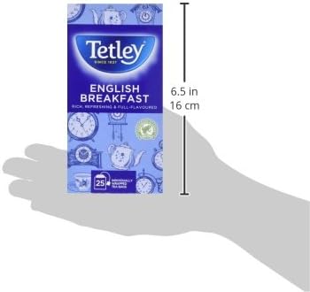 Tetley English Breakfast Tea Bags - Individually Wrapped String & Tag Envelopes, 25-Pack